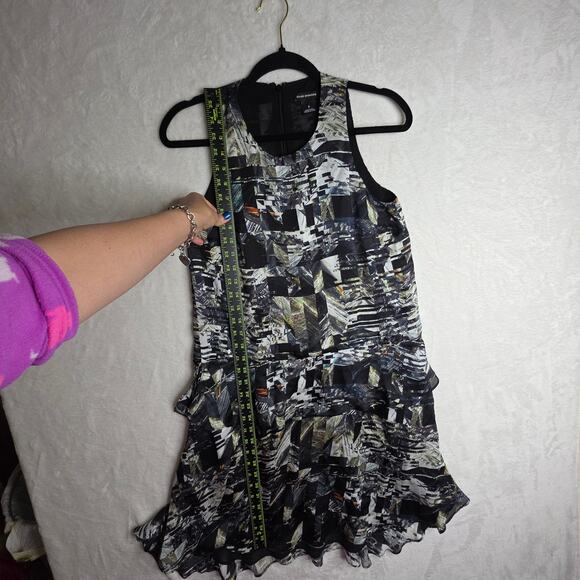 Club Monaco Sz0 100%Silk Geometric Shift SexyUnique Drop waist dress QuietLuxury - Picture 6 of 13